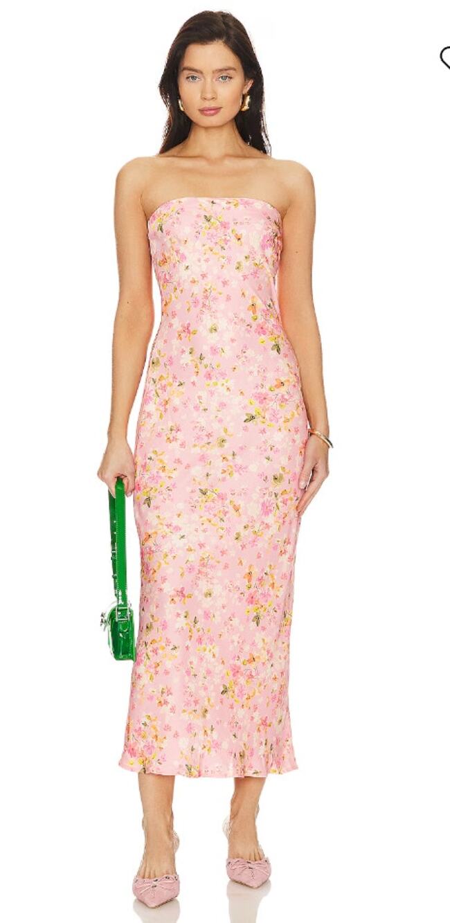 Resa Dress Small Anna Strapless Floral Midi Pink Column Summer Wedding Party
